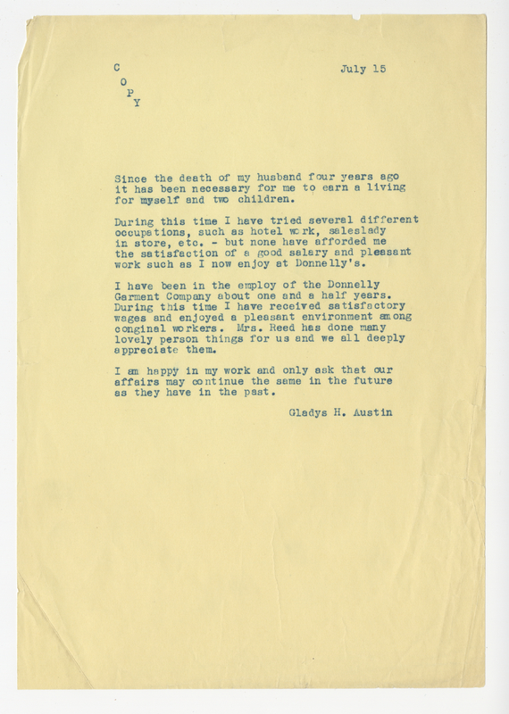 Gladys H. Austin, Letter