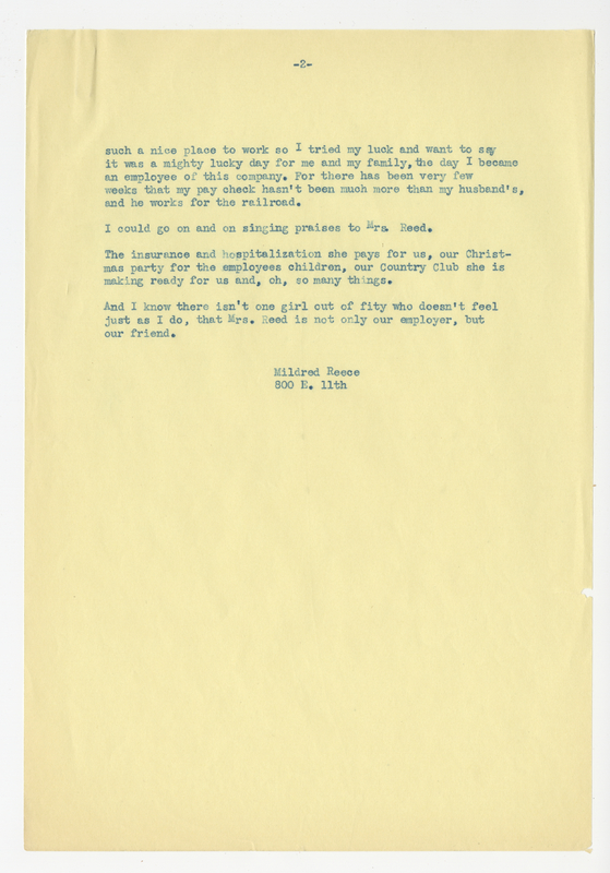 Mildred Reece, Letter, page two