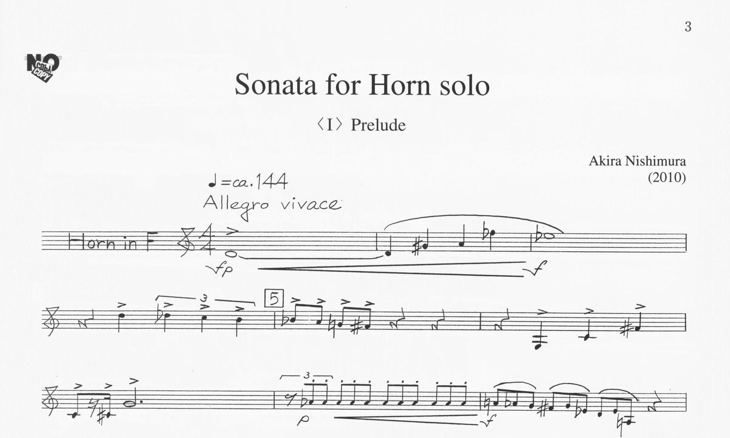 Sonata for Horn Solo -Akira Nishimura