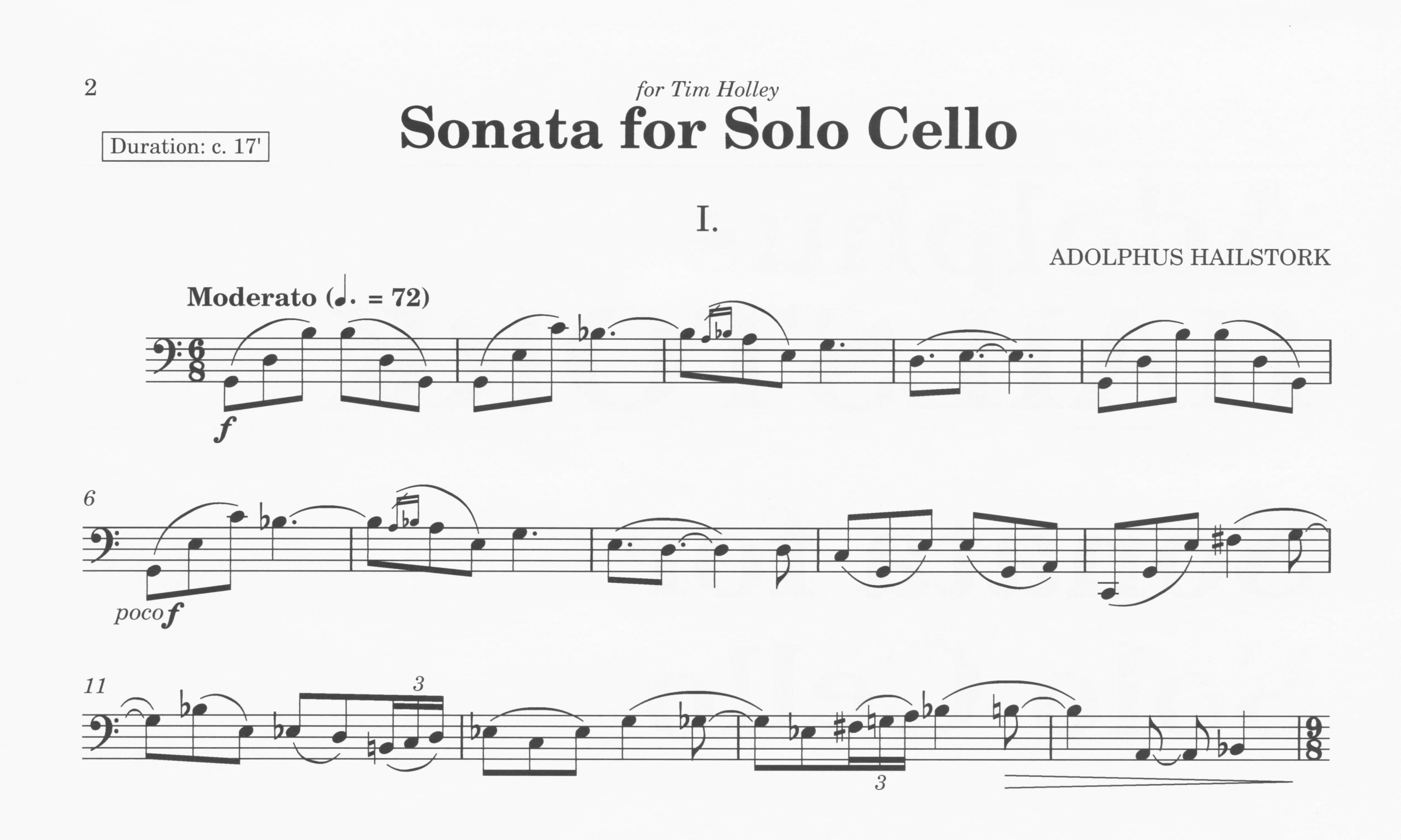 Sonata for Solo Cello - Adolphus Hailstork