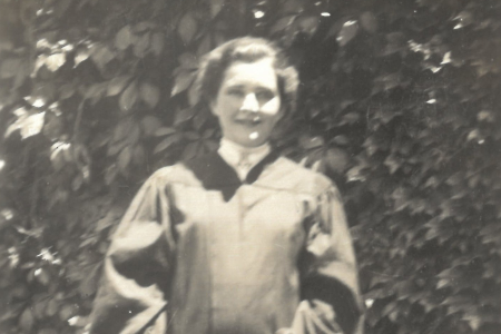 Patricia McIlrath in graduation robes