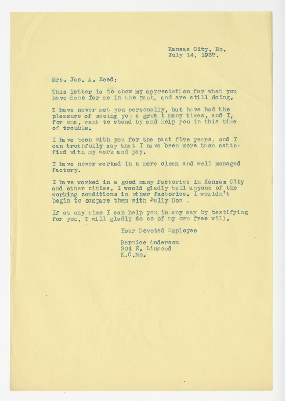 Bernice Anderson, Letter