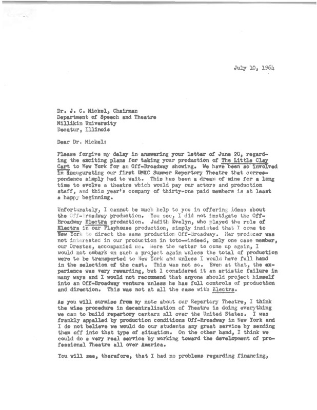 Letter from Patricia McIlrath to J.C. Mickel