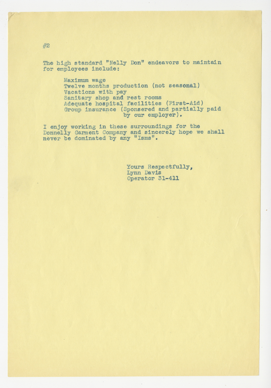 Lynn Davis, Letter, page two