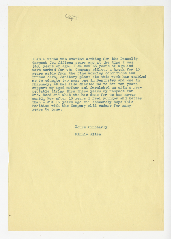 Minnie Allen, Letter, page one
