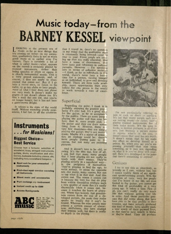 Music Today-from the Barney Kessel Viewpoint